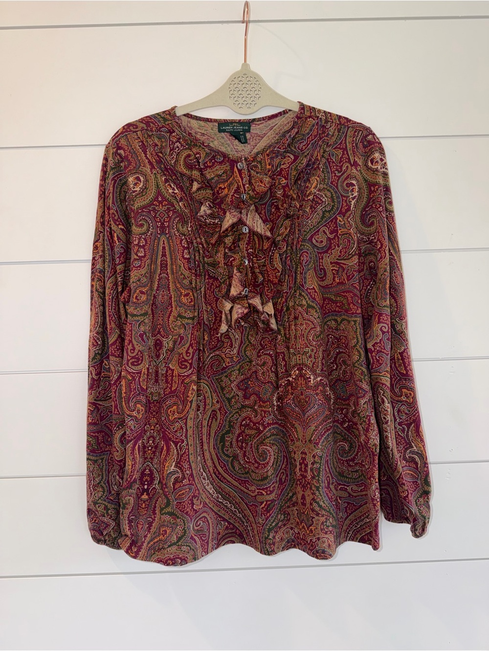 VTG Ralph Lauren Paisley Ruffle Blouse 1X Y2K Boho Western Peasant Top GUC